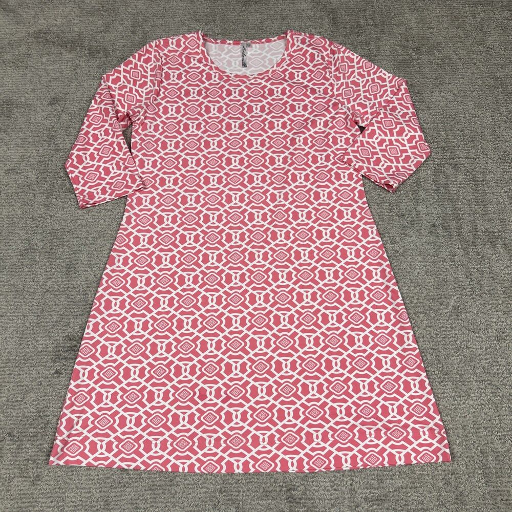 Lulu-B Dress Womens Medium Pink White Shift Resort Vacation Casual Stretch *Flaw